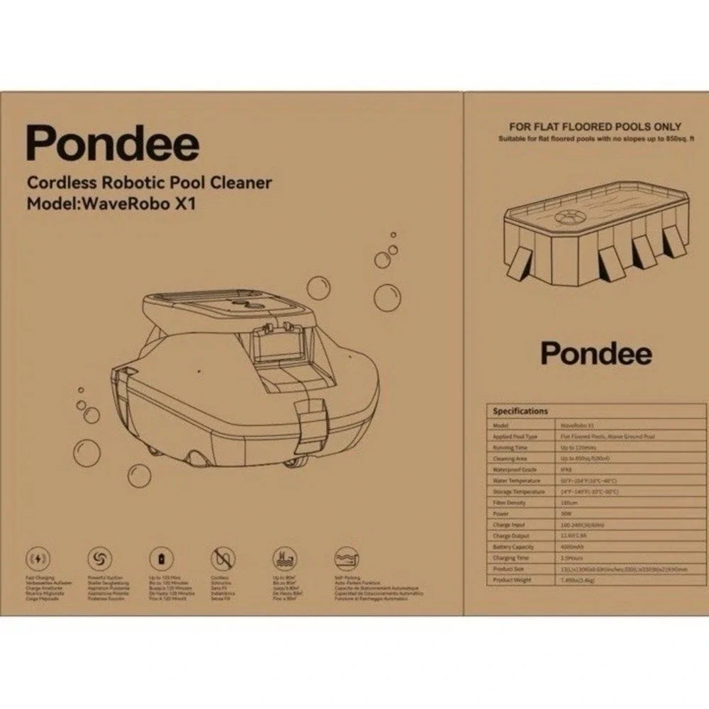 Poundee X1 Robotic Pool Vacuum Cordless‎ Pool Cleaner With 120mins No Charger